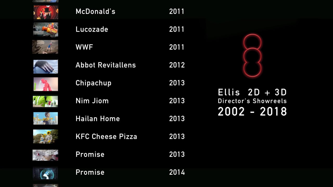 Ellis  Director's 2D+3D showreel 2002 - 2018