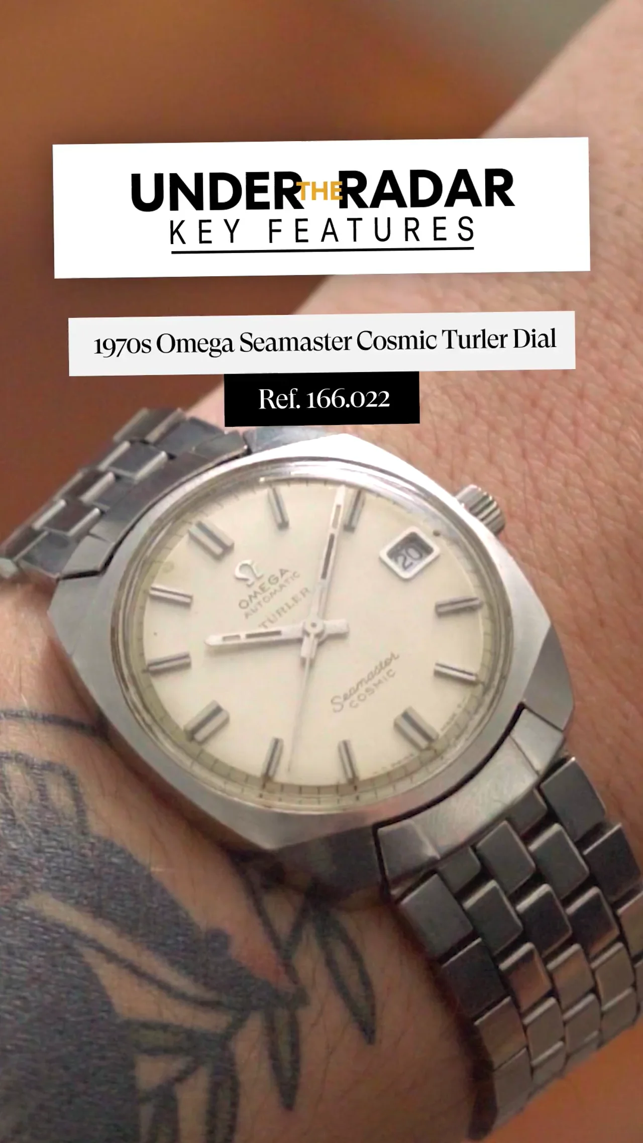 1970s Omega Seamaster Cosmic Turler Dial Ref. 166.022 "Key Features" Social 9x16
