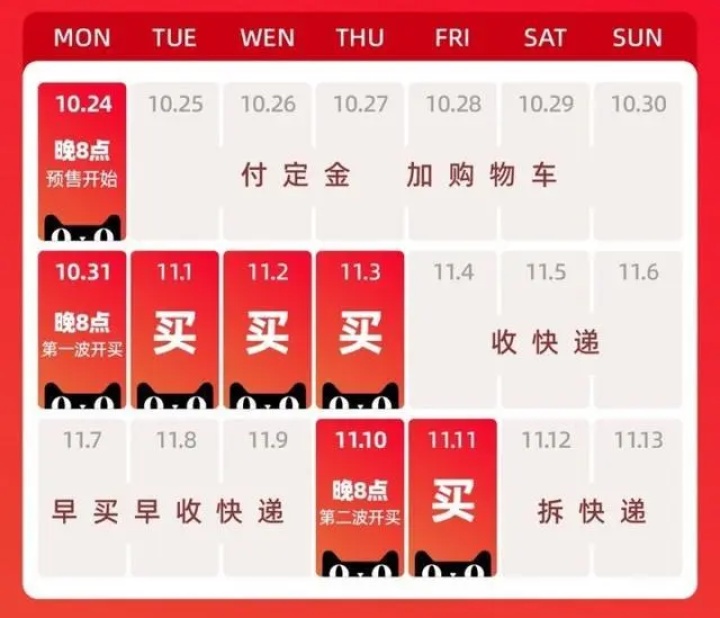 天猫公布双11开始时间:10月24日晚8点预售 天猫公布双11开始时间:10月24日晚8点预售