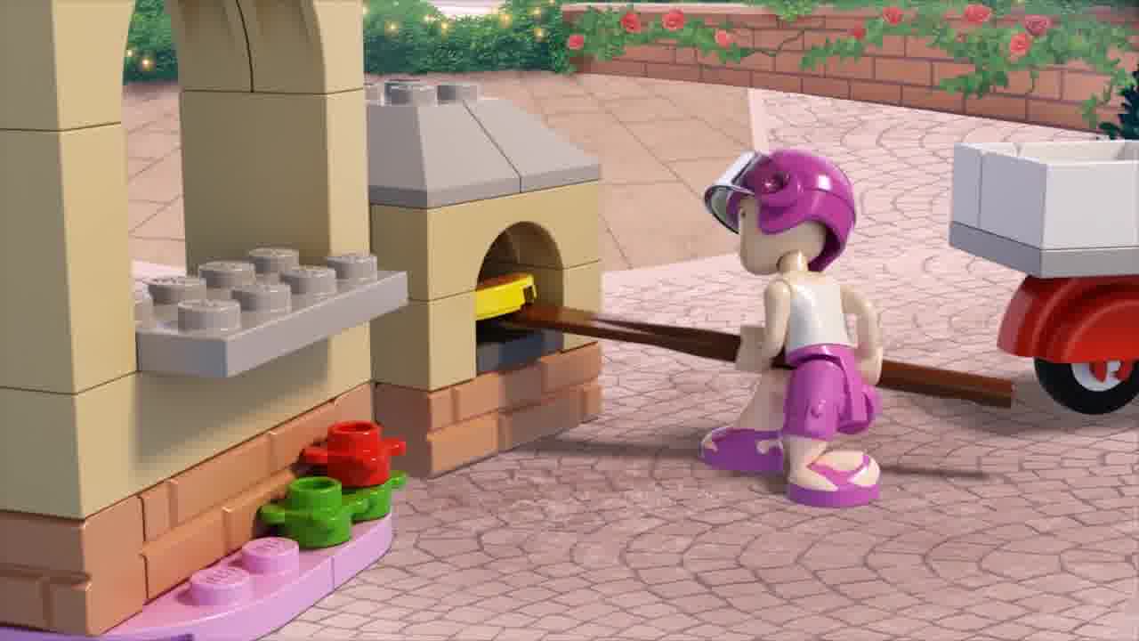 at lego friends stephanies pizzeria, with delivery scooter